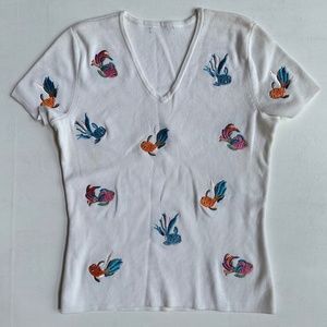 Vintage Alexandra Bartlett Goldfish White Knit Top